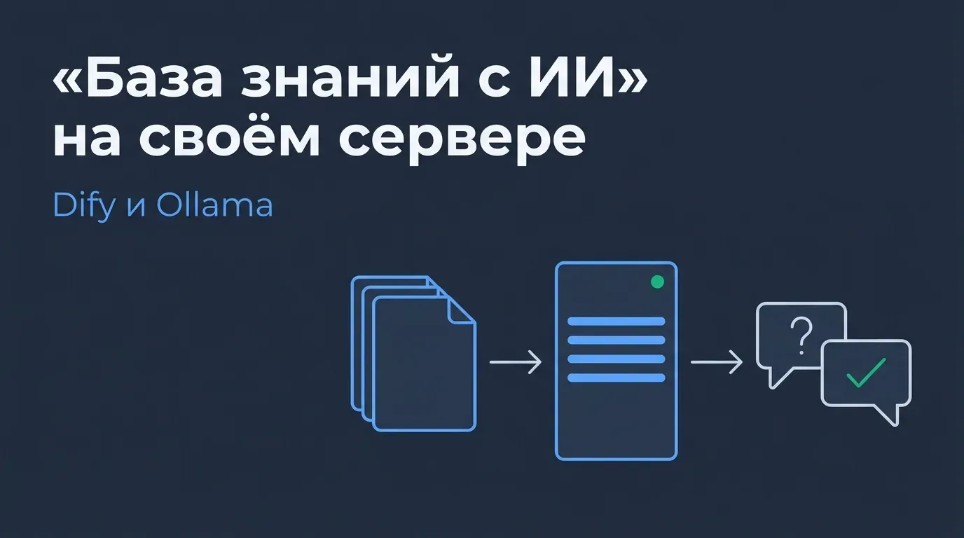 База знаний компании на своём сервере: Dify ищет нужный фрагмент документа, локальная модель в Ollama отвечает по нему.