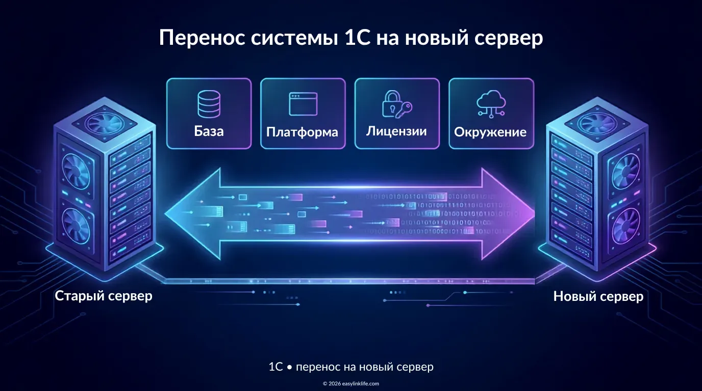 Перенос 1С на другой сервер: порядок, лицензии и что ломается