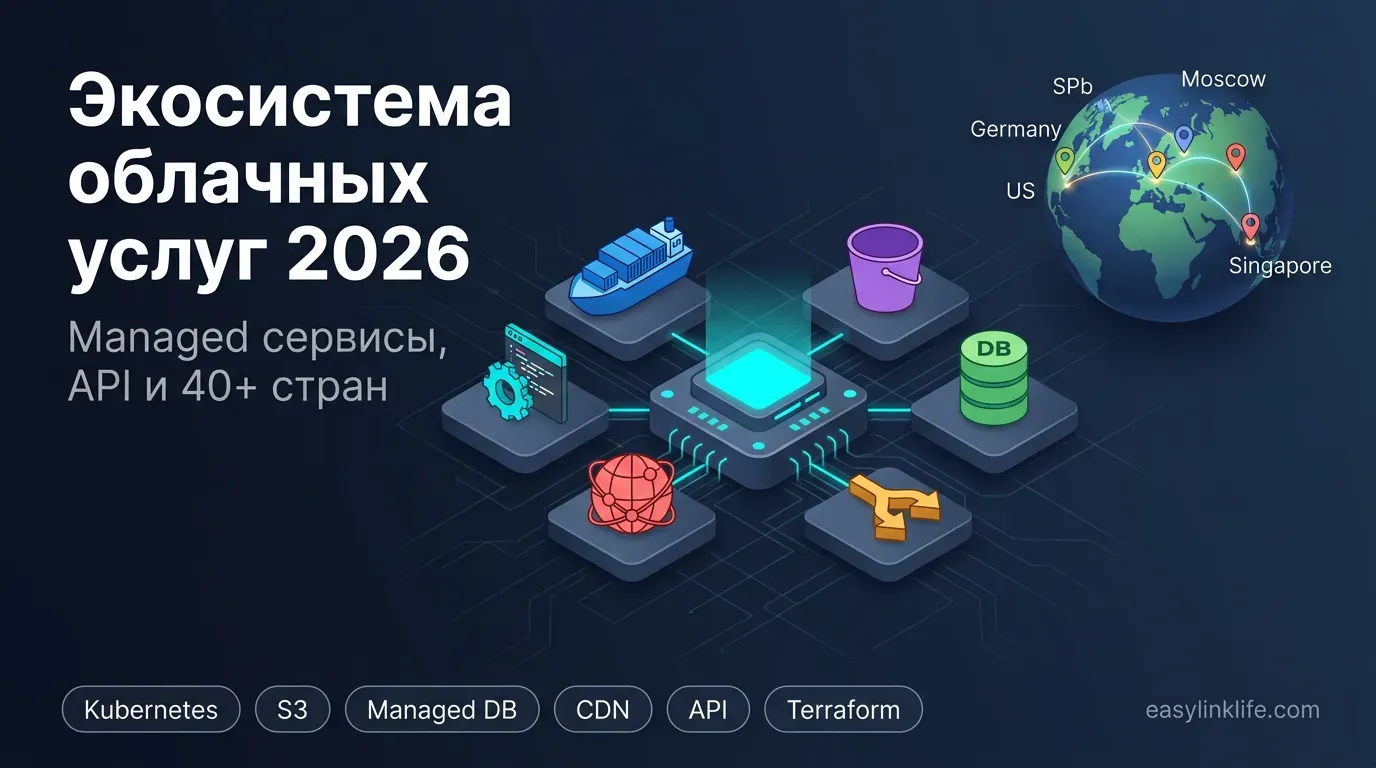 Экосистема облачных услуг 2026: Managed Kubernetes, S3 Object Storage, управляемые БД PostgreSQL/MySQL, Load Balancer, CDN, API и Terraform