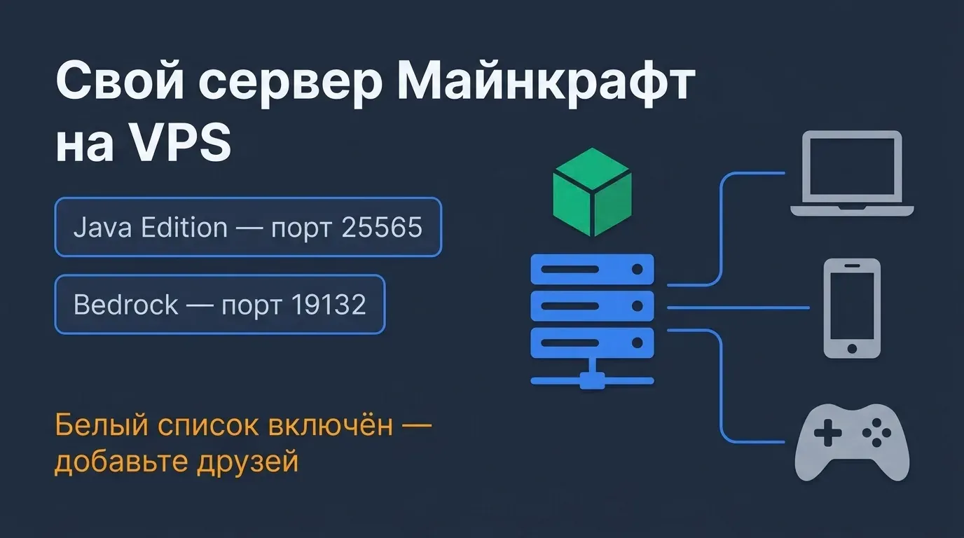 Как поднять свой сервер Майнкрафт на VPS: Java и Bedrock из готового образа