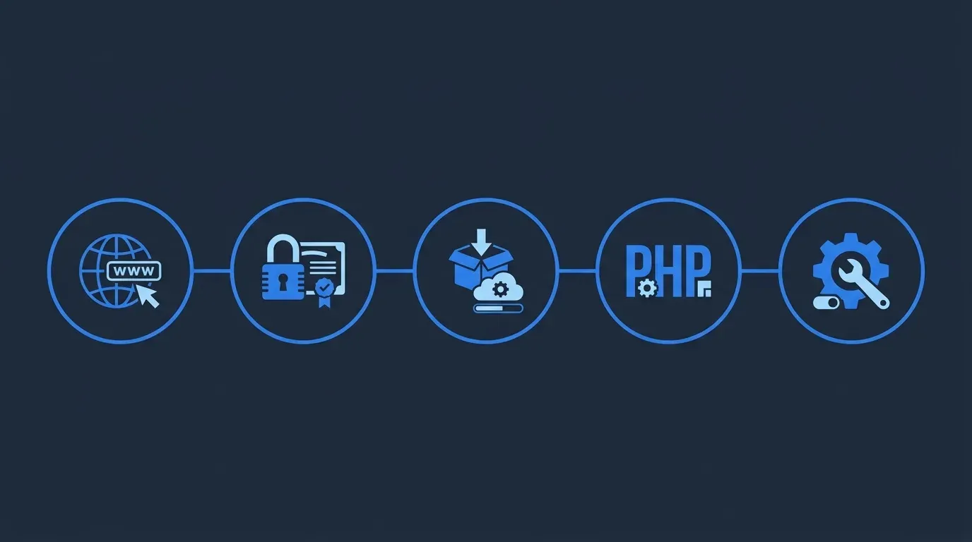 Пять шагов установки WordPress на виртуальный хостинг: домен, SSL, установщик, PHP, настройки